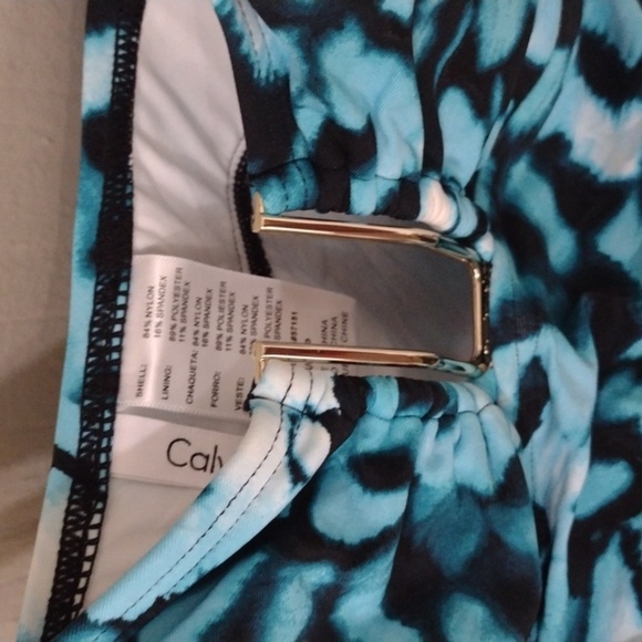 NWT Calvin Klein Aqua Blue Gold accent Tankini Top Small - Picture 8 of 9